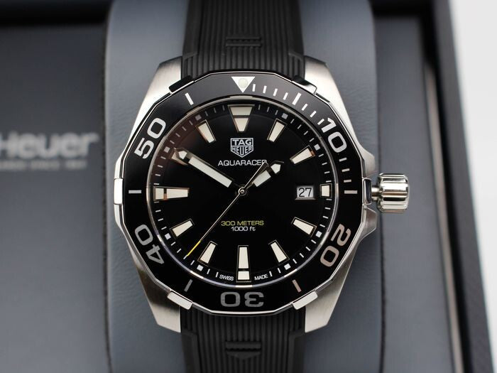 Tag Heuer Aquaracer Black Dial Black Rubber Strap Watch for Men - WAY111A.FT6151 Authentic Buy Shop Now
