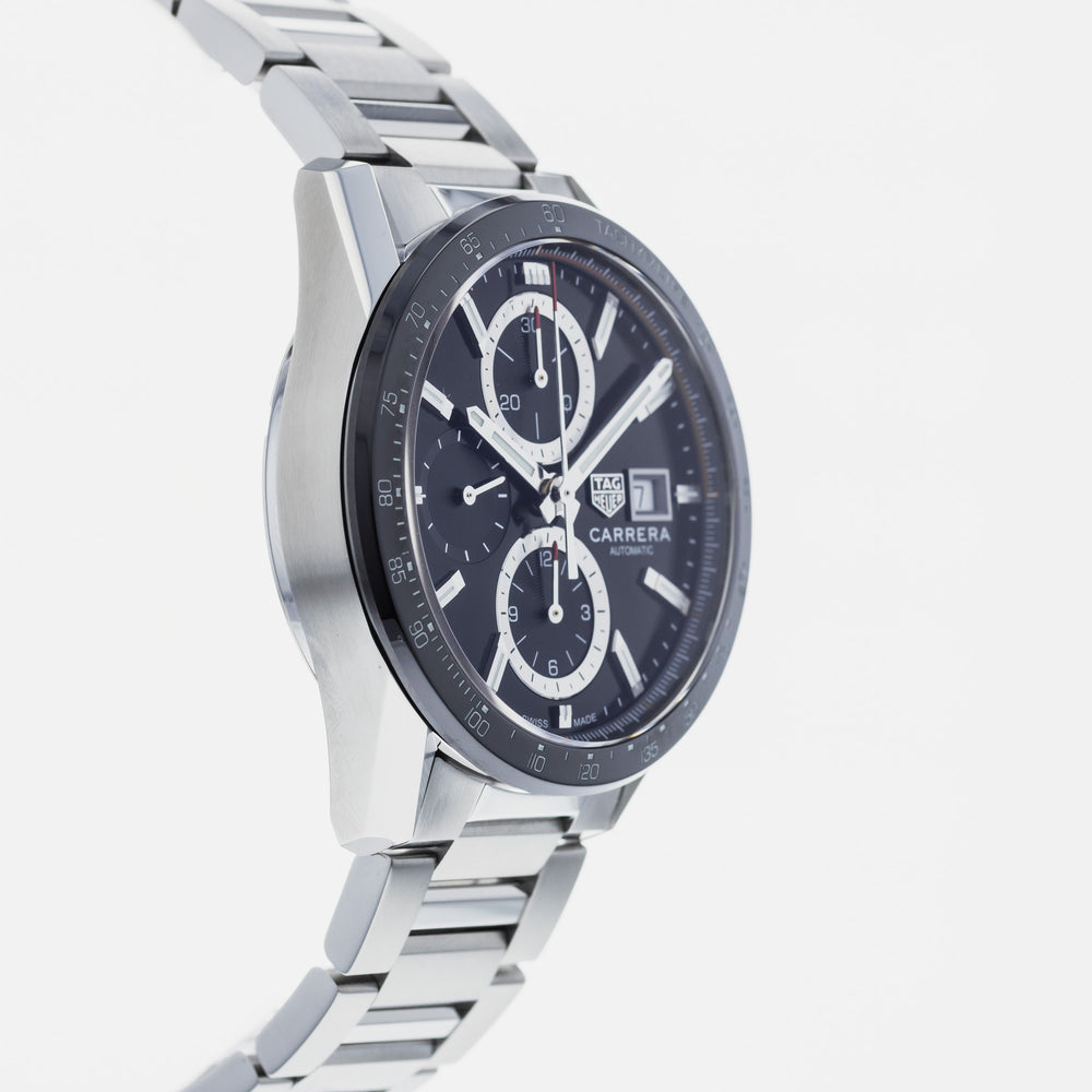Tag Heuer Carrera Automatic Chronograph Black Dial Silver Steel Strap Watch for Men - CBM2110.BA0651