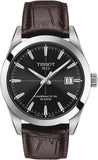 Tissot Gentleman Powermatic 80 Silicium Black Dial Brown Leather Strap Watch For Men - T127.407.16.051.01