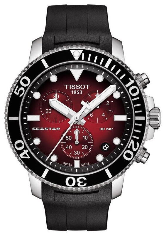 Tissot Seastar 1000 Chronograph Red Dial Black Rubber Strap Watch For Men - T120.417.17.421.00