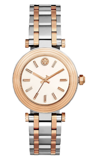 Tory Burch Classic T White Dial Two Tone Steel Strap Watch for Women - TBW9011