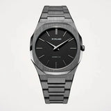 D1 Milano Ultra Thin Re-Gun Black Dial Gray Steel Strap Watch for Men - D1-UTBJ41