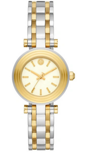Tory Burch Classic T White Dial Two Tone Steel Strap Watch for Women - TBW9013