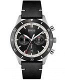 Hugo Boss Globetrotter Chronograph Black Dial Black Leather Strap Watch for Men - 1513864