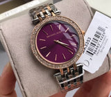 Michael Kors Darci Purple Dial Two Tone Steel Strap Watch for Women - MK3353