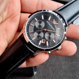 Emporio Armani Giovanni Chronograph Black Dial Black Leather Strap Watch For Men - AR11431