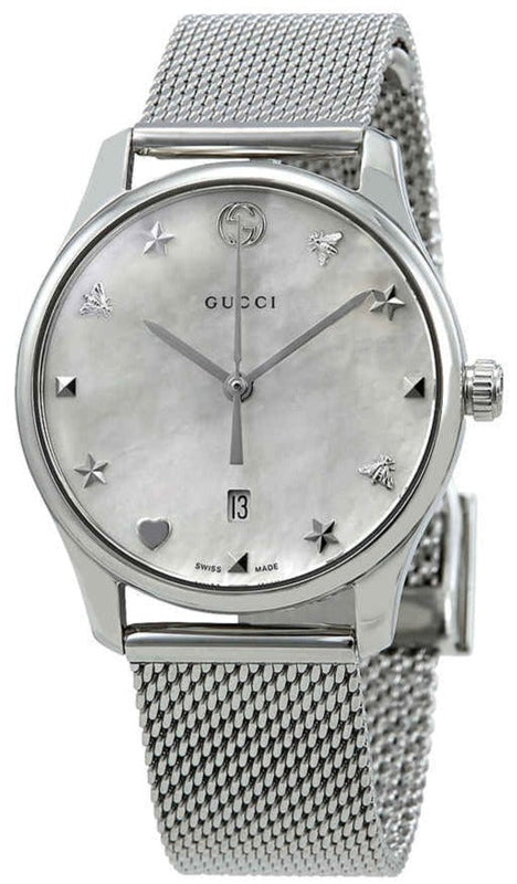 Gucci G-Timeless Mother of Pearl Dial Silver Mesh Bracelet Watch For Women - YA126583