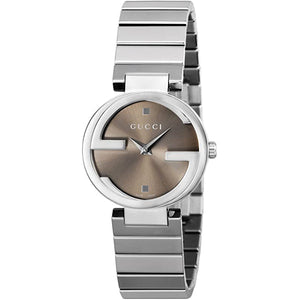 Gucci Interlocking G Brown Dial Silver Steel Strap Watch For Women - YA133506
