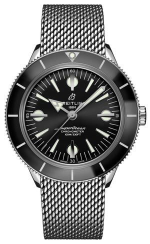 Breitling Superocean Heritage '57 Black Dial Silver Mesh Bracelet Watch for Men - A10370121B1A1
