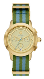 Tory Burch The Tory Chronograph White Dial Two Tone NATO Strap Watch for Women - TBW1037