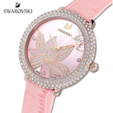 Swarovski Crystal Quartz Pink Dial Pink Leather Strap Watch for Women - 5575217