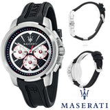 Maserati SFIDA Chronograph Black Silver Dial Black Rubber Strap Watch For Men - R8851123001