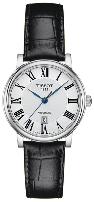 Tissot Carson Premium Automatic Lady Silver Dial Black Leather Strap Watch for Women - T122.207.16.033.00