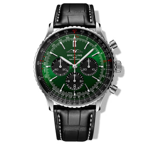 Breitling Navitimer B01 Chronograph 46 Green Dial Black Leather Strap Watch for Men - AB0137241L1P1