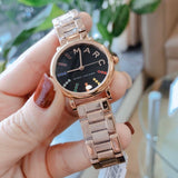 Marc Jacobs Roxy Black Dial Rose Gold Steel Strap Watch for Women - MJ3569