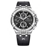 Maurice Lacroix Aikon Chronograph Black Dial Black Leather Strap Watch for Men - AI1018-SS001-330-1