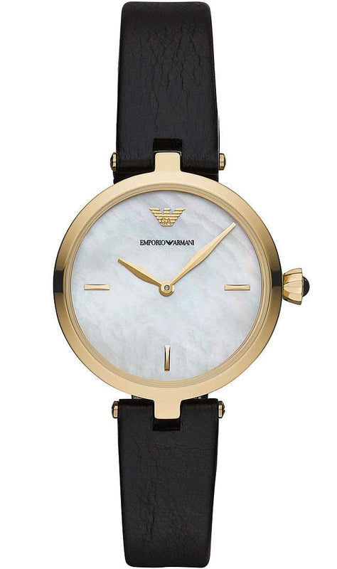 Emporio Armani Arianna Analog Silver Dial Black Leather Strap Watch For Women - AR11200