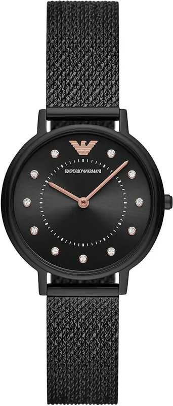 Emporio Armani Kappa Black Dial Black Mesh Strap Watch for Women - AR11252