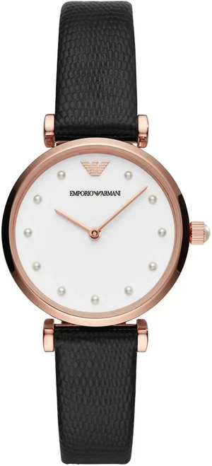 Emporio Armani Gianni T-Bar White Dial Black Leather Strap Watch for Women - AR11270