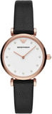 Emporio Armani Gianni T-Bar White Dial Black Leather Strap Watch for Women - AR11270