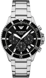 Emporio Armani World Explorer Black Dial Silver Steel Strap Watch for Men - AR11739
