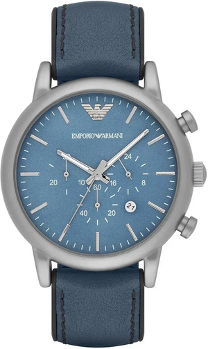 Emporio Armani Luigi XLarge Chronograph Blue Dial Blue Leather Strap Watch for Men - AR1969