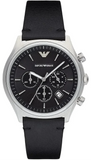 Emporio Armani Zeta Chronograph Black Dial Black Leather Strap Watch for Men - AR1975