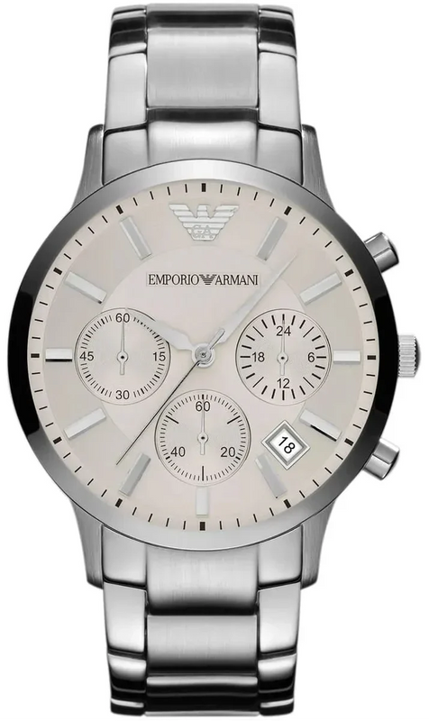 Emporio Armani Renato Chronograph White Dial Silver Steel Strap Watch for Women  - AR2459