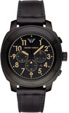 Emporio Armani Sportivo Chronograph Black Dial Black Leather Strap Watch for Men - AR6061