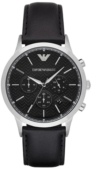 Emporio Armani Renato Chronograph Black Dial Black Leather Strap Watch for Men - AR8034