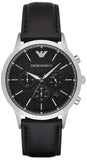 Emporio Armani Renato Chronograph Black Dial Black Leather Strap Watch for Men - AR8034