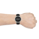 Armani Exchange Hampton Chronograph Black Dial Black Leather Strap Watch For Men - AX2101