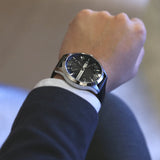 Armani Exchange Hampton Chronograph Black Dial Black Leather Strap Watch For Men - AX2101