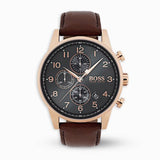 Hugo Boss Navigator Chronograph Grey Dial Brown Leather Strap Watch for Men - 1513496