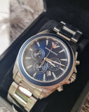 Emporio Armani Sportivo Chronograph Blue Dial Silver Steel Strap Watch For Men - AR6091