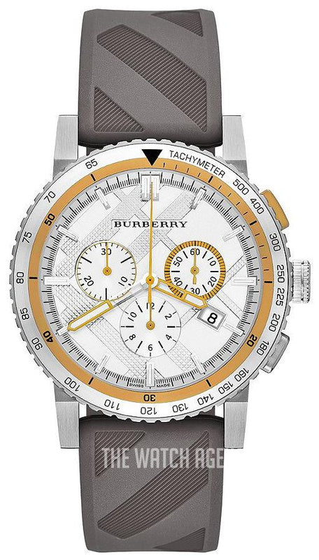 Burberry Belt Chronograph Silver Dial Brown Rubber Strap Watch For Men - BU9811