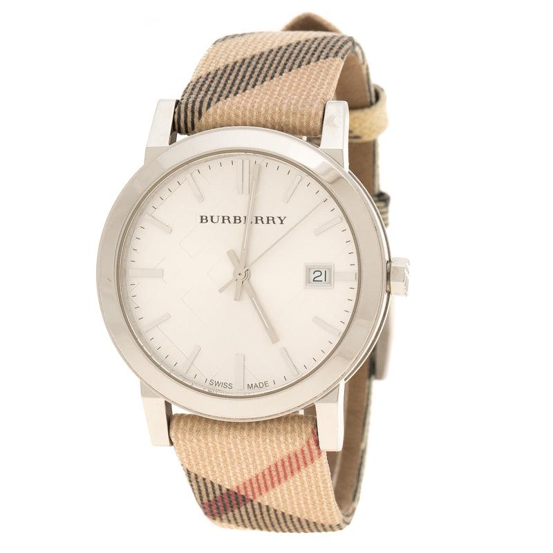 Burberry The City Nova Silver Dial White Leather Strap Watch for Women - BU9022