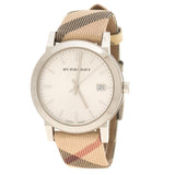 Burberry The City Nova Silver Dial White Leather Strap Watch for Women - BU9022