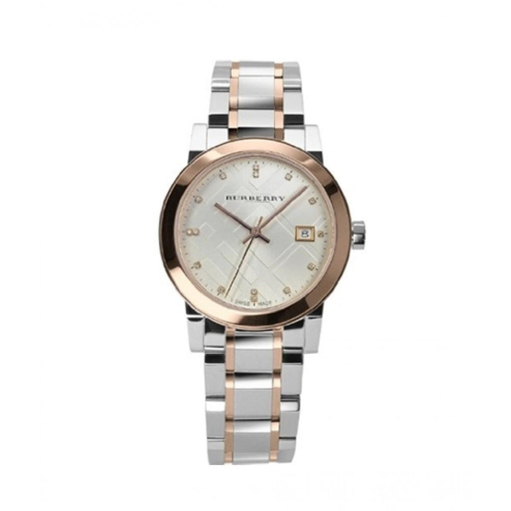 Burberry The City Diamonds White Dial Two Tone Steel Strap Watch for Women - BU9127