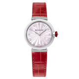 Bvlgari Lvcea Intarsio Diamonds Mother of Pearl Pink Dial Red Leather Strap Watch for Women - LVCEA103619