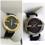 Gucci Interlocking G Iconic Black Dial Black Leather Strap Watch For Men - YA133205