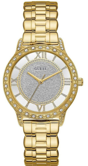 Guess Analog Diamonds Silver Dial Gold Steel Strap Watch For Women - W1013l2