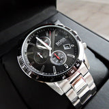 Hugo Boss Rafale Chronograph Black Dial Silver Steel Strap Watch for Men - 1513509