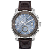 Guess Pinnacle Chronograph Quartz Blue Dial Brown Leather Strap Watch For Men - W0673G1