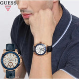 Guess Pinnacle Chronograph White Dial Blue Leather Strap Watch For Men - W0673G6