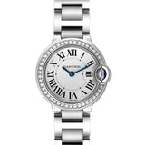 Cartier Ballon Bleu De Cartier Diamonds White Dial Silver Steel Strap Watch for Women - W4BB0015