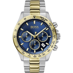 Hugo Boss Hero Chronograph Blue Dial Two Tone Steel Strap Watch for Men - 1513767