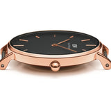 Daniel Wellington Classic Melrose Black Dial Rose Gold Mesh Bracelet Watch For Women - DW00100161