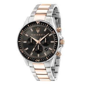Maserati SFIDA Chronograph Black Dial Two Tone Steel Strap Watch For Men - R8873640002