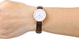 Daniel Wellington Classic Petite Bristol White Dial Brown Leather Strap Watch For Women - DW00100227